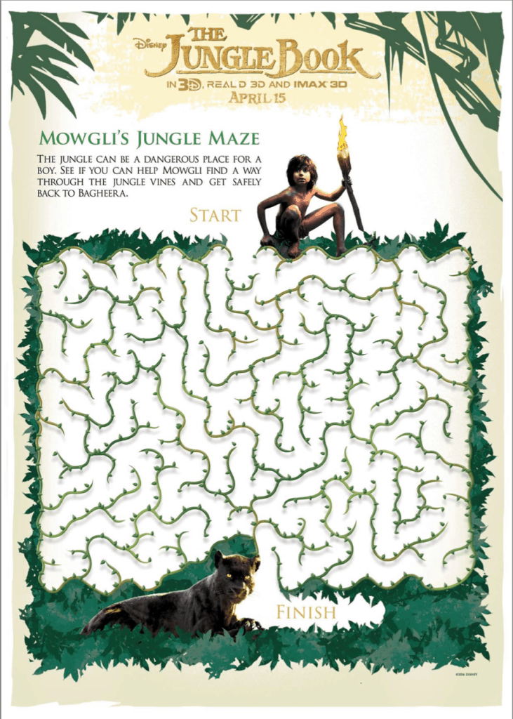 El Libro de la Selva o The Jungle Book Maze Activity Printable Sheet