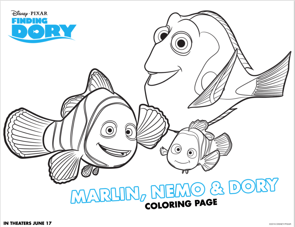 Marlin Nemo and Dory Coloring Sheet