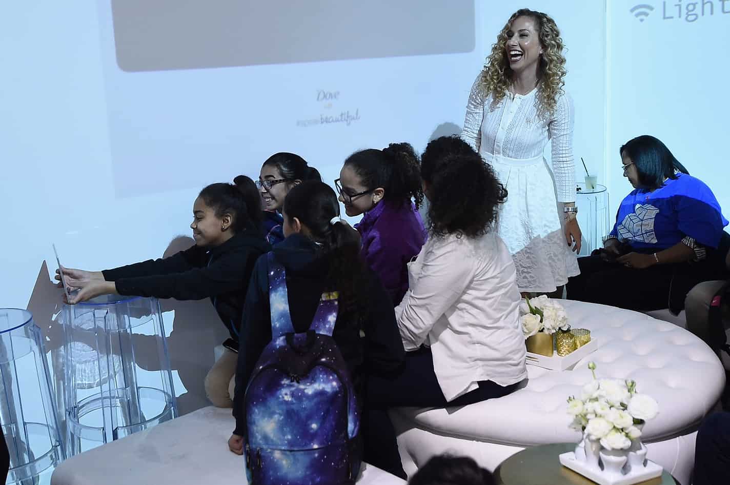 Jeannette Kaplun speaks with girls about body positivity at a Dove Self-Esteem Workshop to encourage girls to #speakbeautiful on October 20, 2016 in New York City. Visit twitter.com/dove to join the movement and help inspire online body positivity and confidence for the next generation. (Photo by Ilya S. Savenok/Getty Images for Dove) *** Local Caption *** Jeannette Kaplun