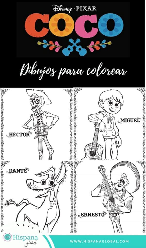 dibujos para colorear gratis de Coco de Pixar