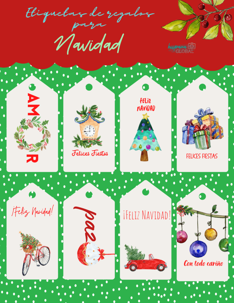 Ahorra en tus regalos de fin de año usando estas etiquetas gratis para regalos de Navidad. También puedes imprimir calcomanías o pegatinas gratis.